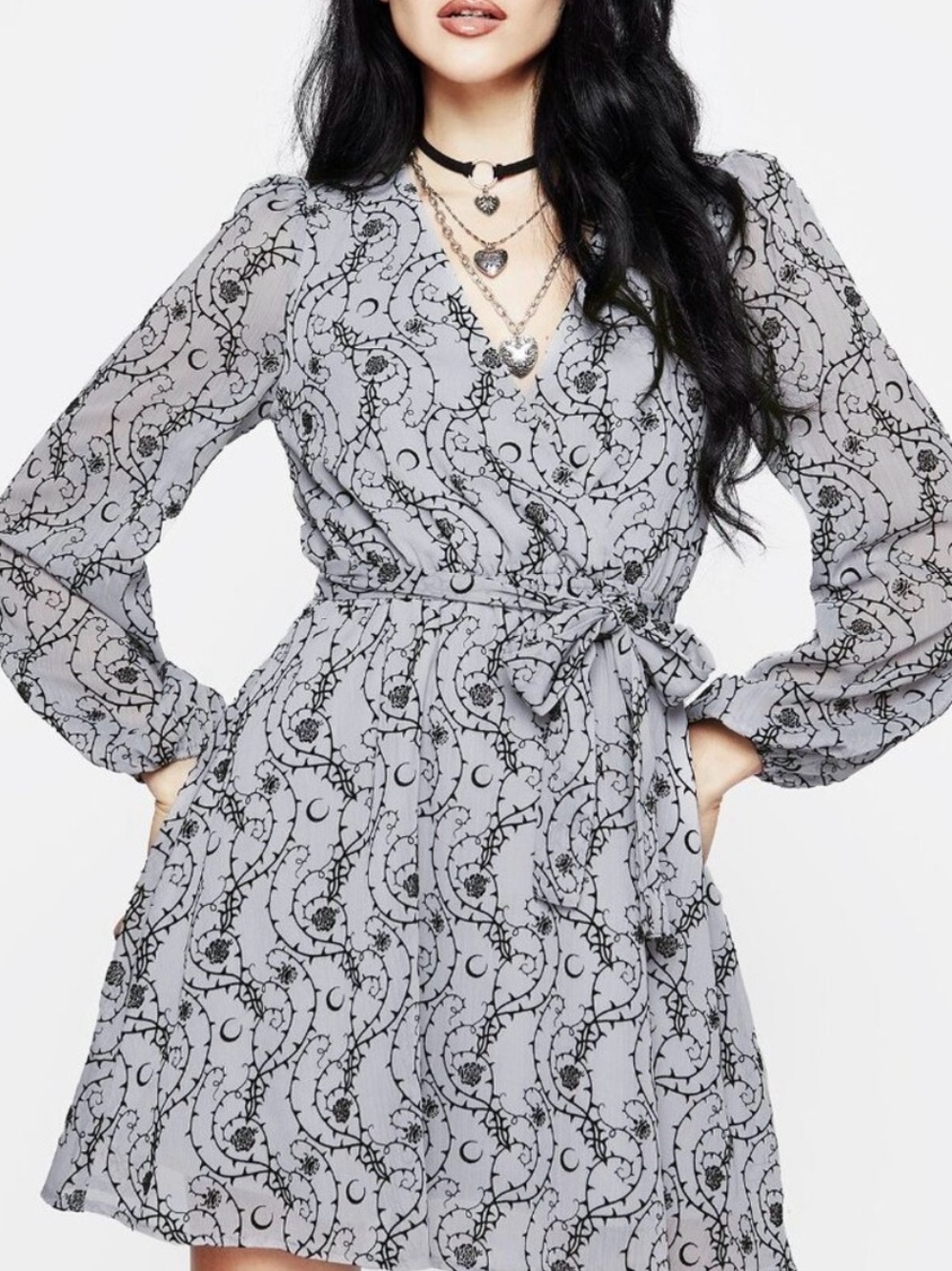 Disturbia Rosethorn Women’s Gray Blue Wrap Dress